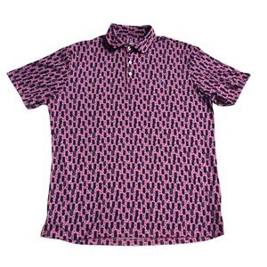 Tailor Byrd Men's Shirt Golf Polo Pink‎ Navy Pineapples Performance Size Large